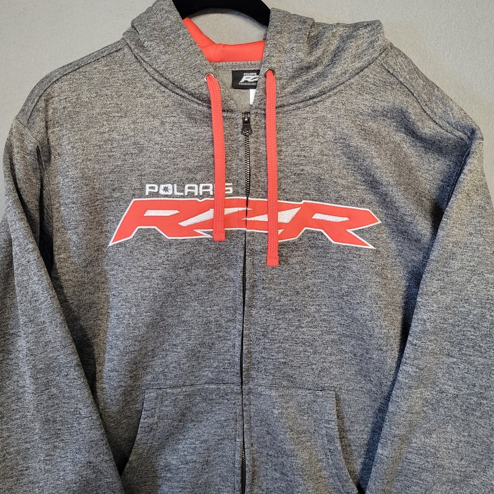 Polaris RZR Full Zip Hoodie Mens Sz Medium Gray Red Graphic‎ Logo